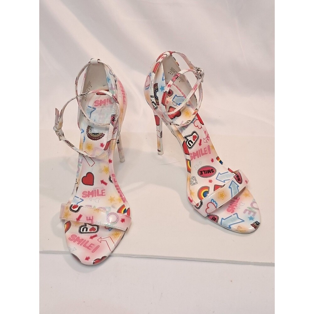 Aldo Sandyy Emoji Graffiti Print 4" Stiletto Heels Pumps Pink White Size 8.5